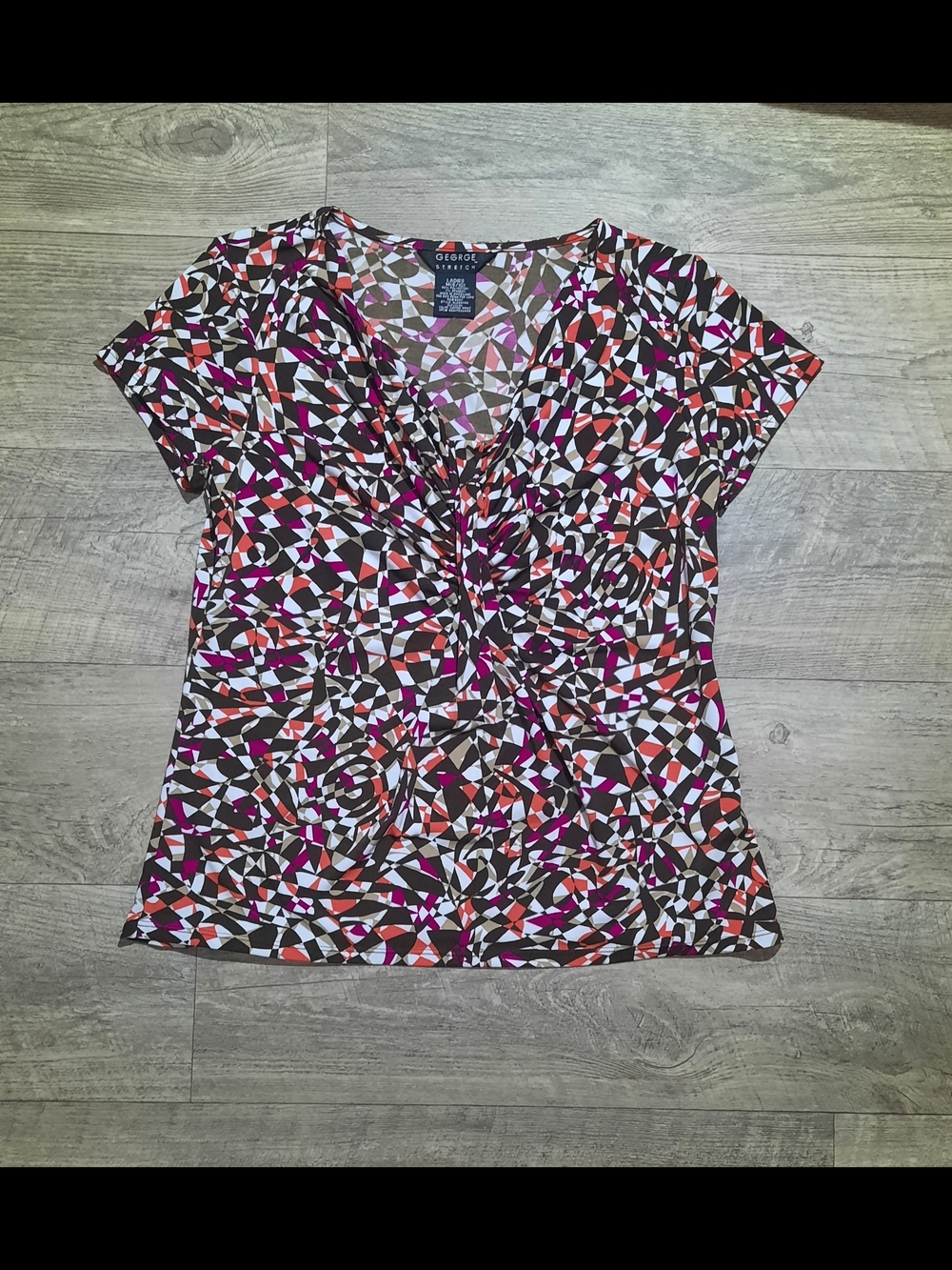 George Brown Multi-Color Geometric V-Neck Women’s Top